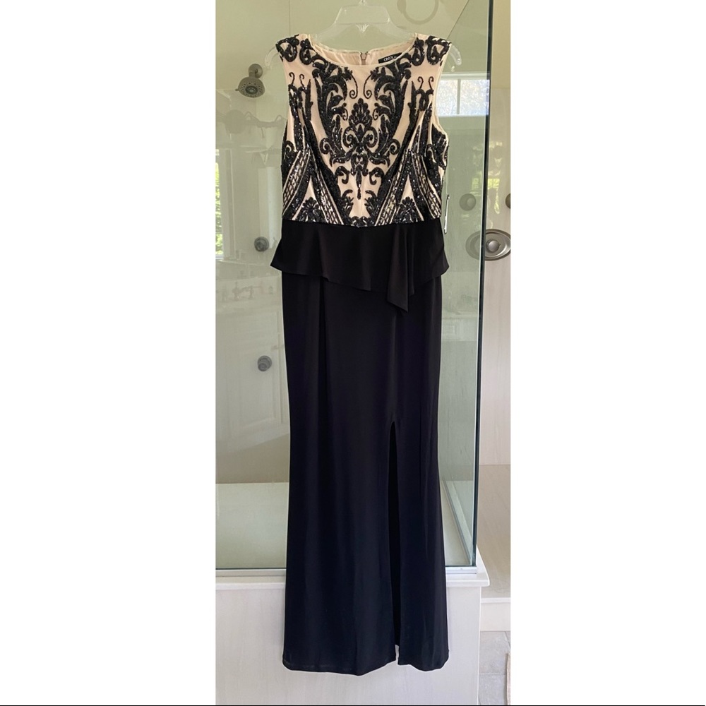 NWT Onyx Nite Black / Nude Beaded Embellished BLACK TIE Formal Gown